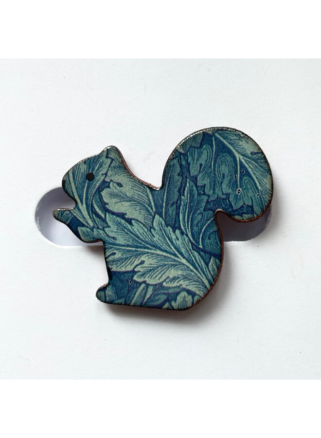 Squirrel Blue Floral Patterned Ceramic Brooch 070