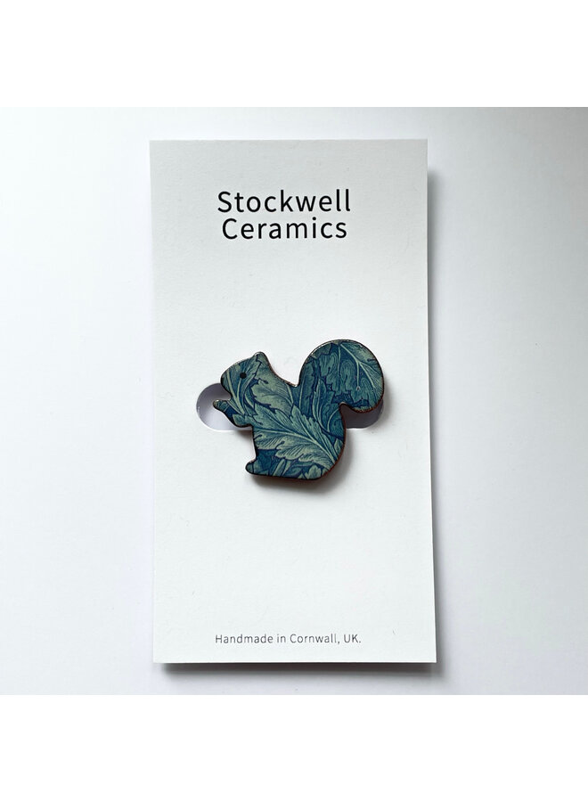Squirrel Blue Floral Patterned Ceramic Brooch 070