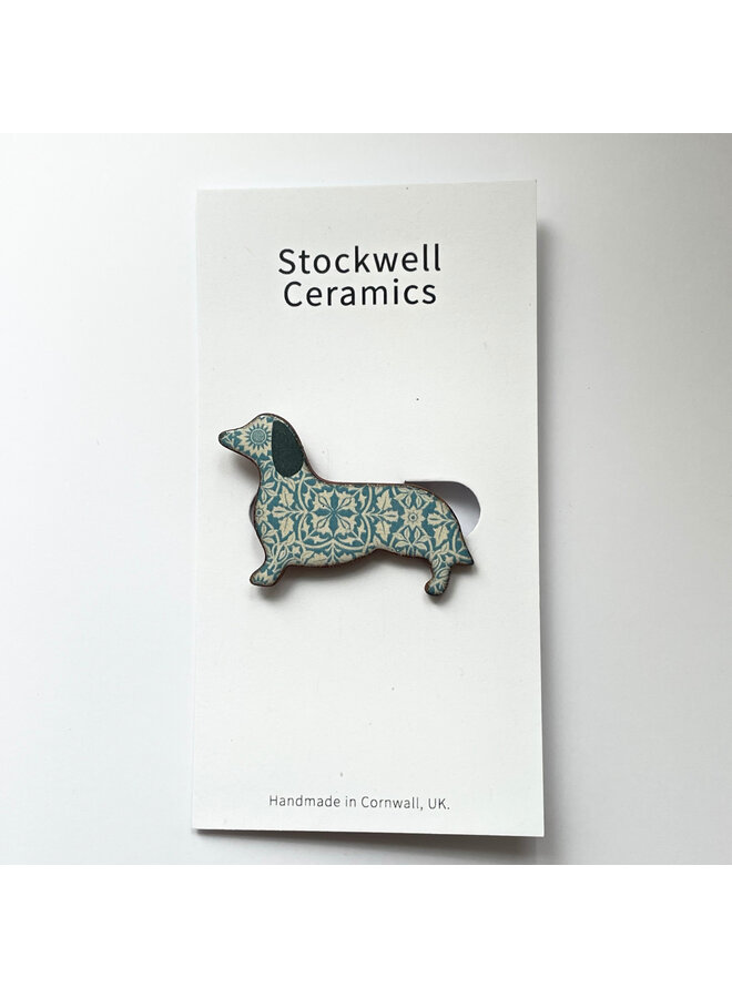 Daschund Floral Patterned Ceramic Brooch 069