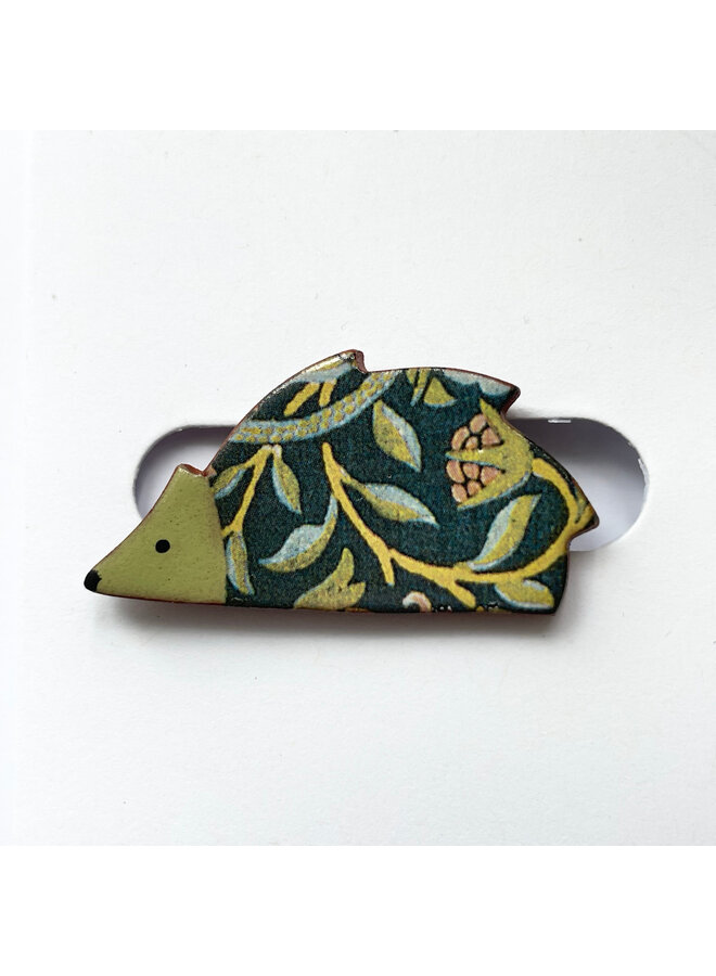Hedgehog Floral Patterned Ceramic Brooch 068