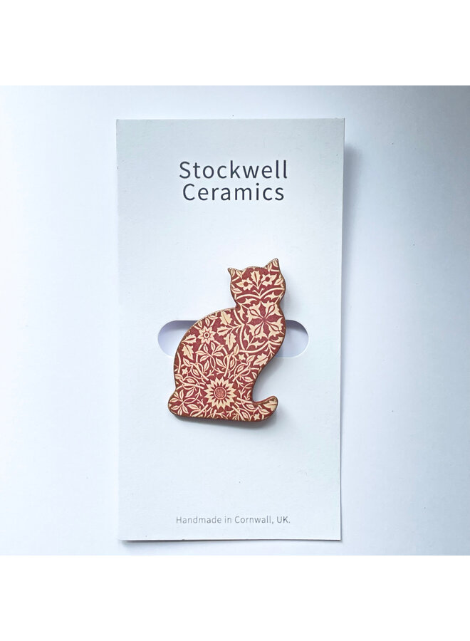 Broche Céramique Chat Fleuri Gingembre 55