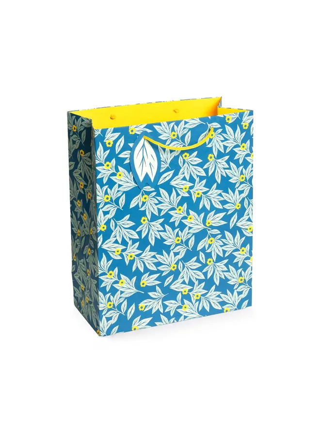 Mittelgroße Geschenktüte mit blauem Blattmuster