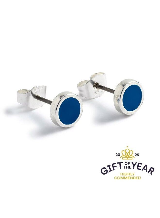 Boucles d'oreilles rondes en argent bleu et émail 095