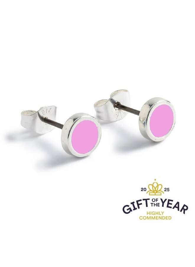 Boucles d'oreilles rondes en argent et émail lavande 092