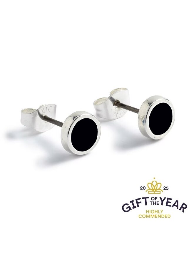 Boucles d'oreilles rondes en argent noir et émail 089