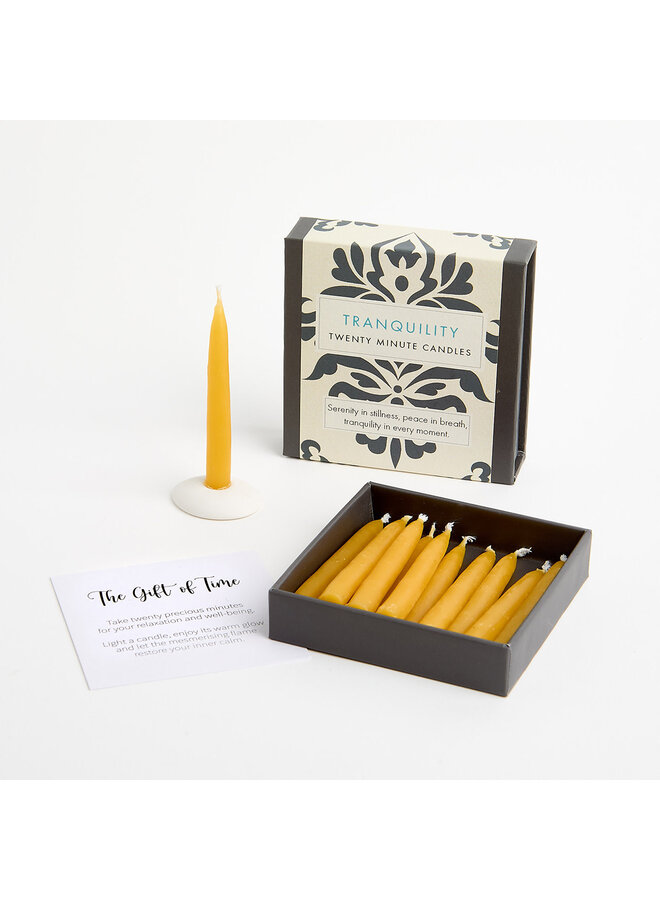 Tranquillité - Petite boîte de bougies en cire d'abeille avec support en céramique. 16