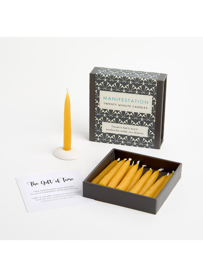 Manifestation - Petite boîte de bougies en cire d'abeille avec support en céramique. 05