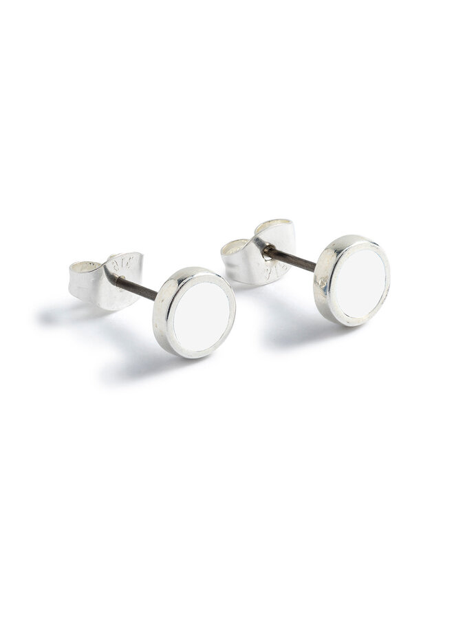White Silver & Enamel Round Stud Earrings 087