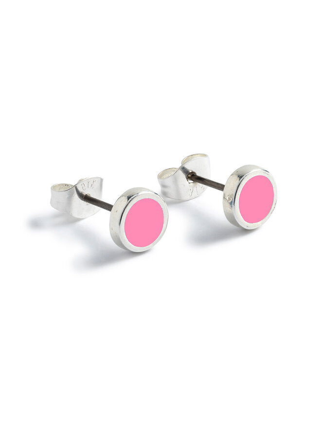 Pendientes redondos de plata y esmalte rosa claro 090