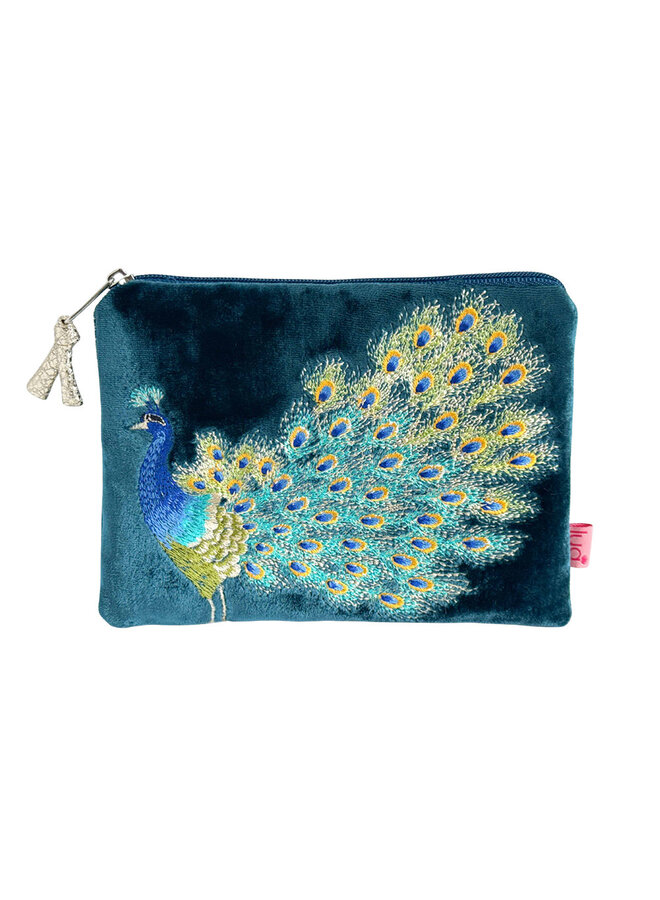 Monedero de terciopelo bordado con pavo real color turquesa oscuro 61