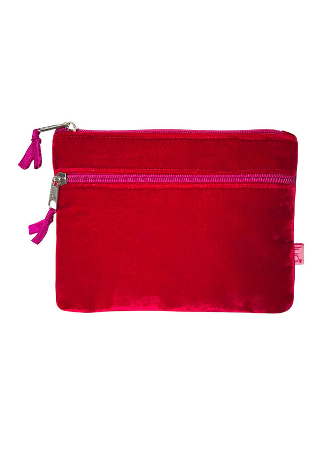 Porte-monnaie en velours à deux fermetures éclair Rouge 58