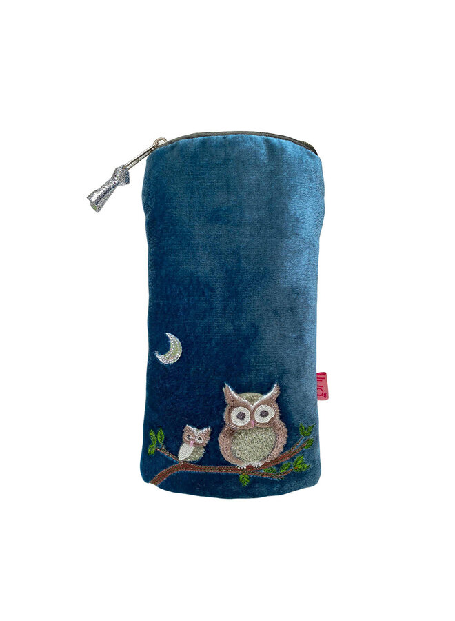 Owl Velvet Applique Glasses Purse Blue51