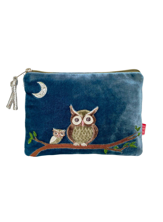 Owl Velvet & Applique Purse Blue 49