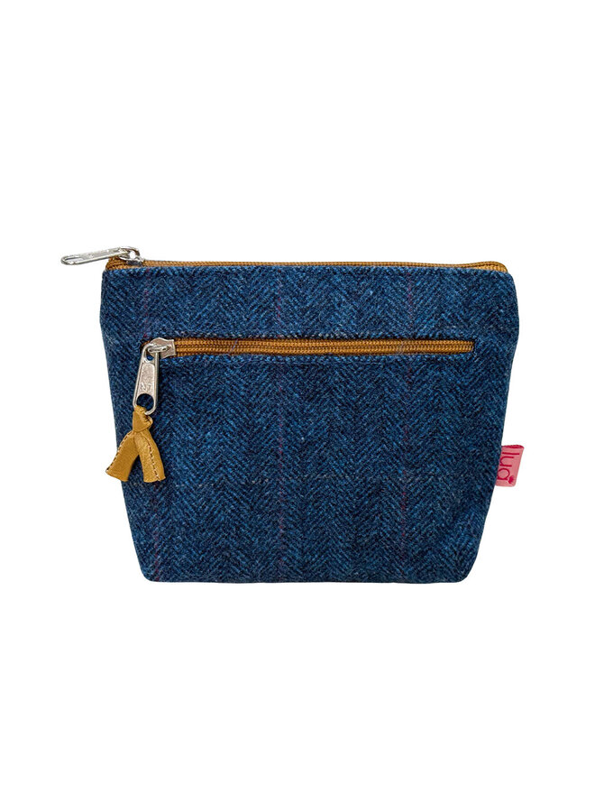 Fiskbensmönstrad handväska med två dragkedjor, blå 45