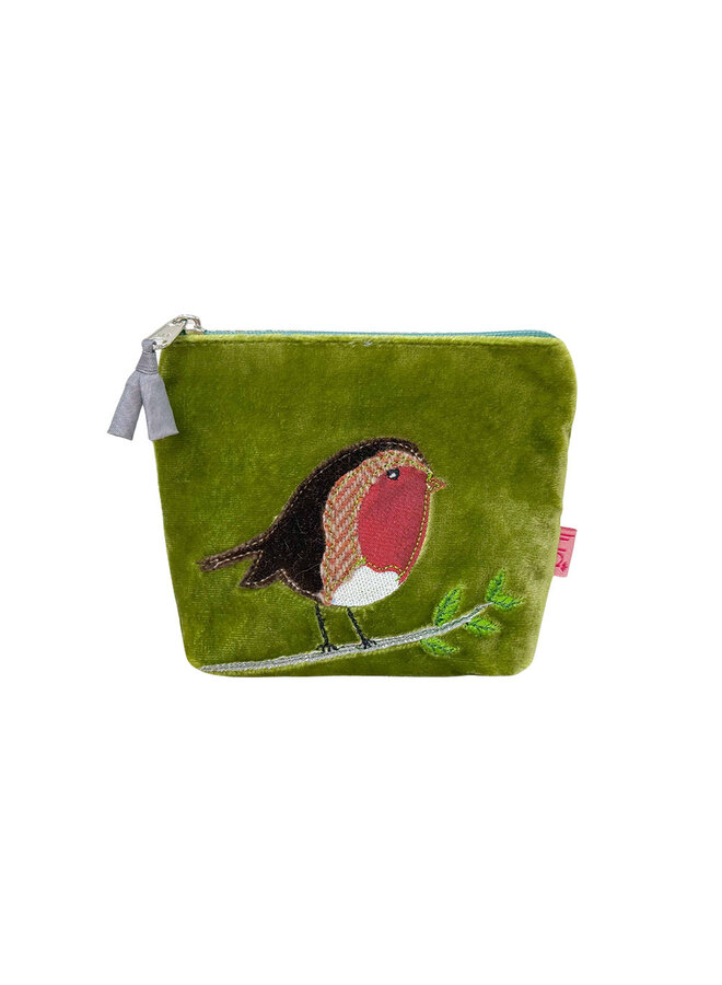 Monedero Robin Mini Coin de terciopelo con apliques, color oliva 44