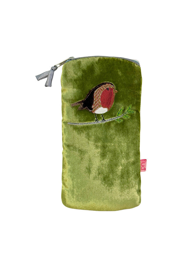 Porte-lunettes Robin en velours et appliqués Olive 42