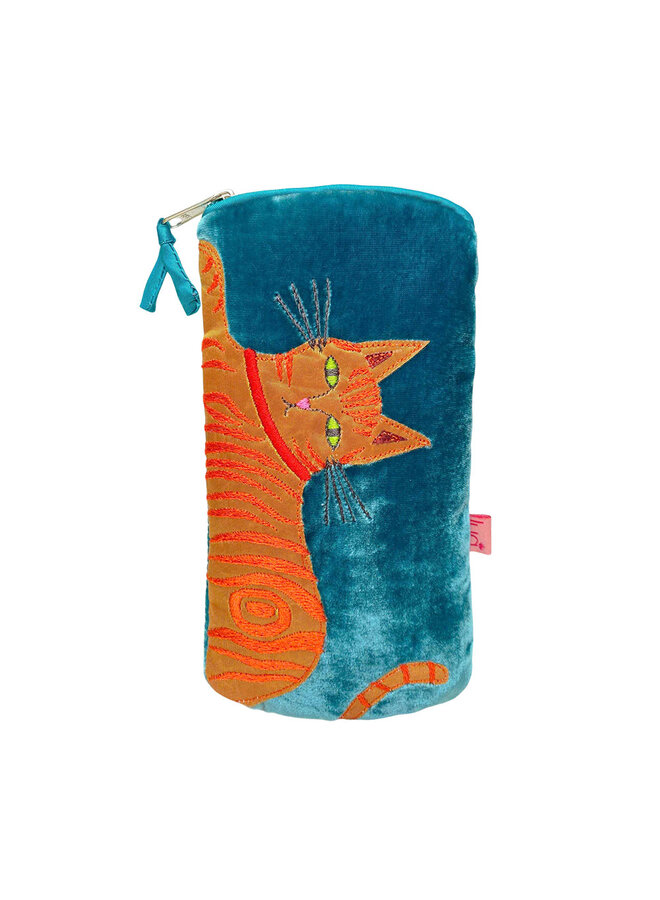 Ginger Cat Teal Velvet & Applique Glasses Purse 29