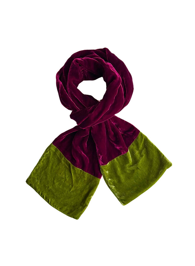 Two Tone Velvet Scarf  - Burgundy and Olive 85