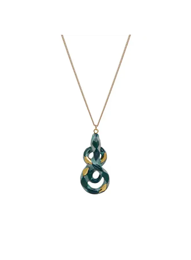 Collier à breloques serpent vert et or 141