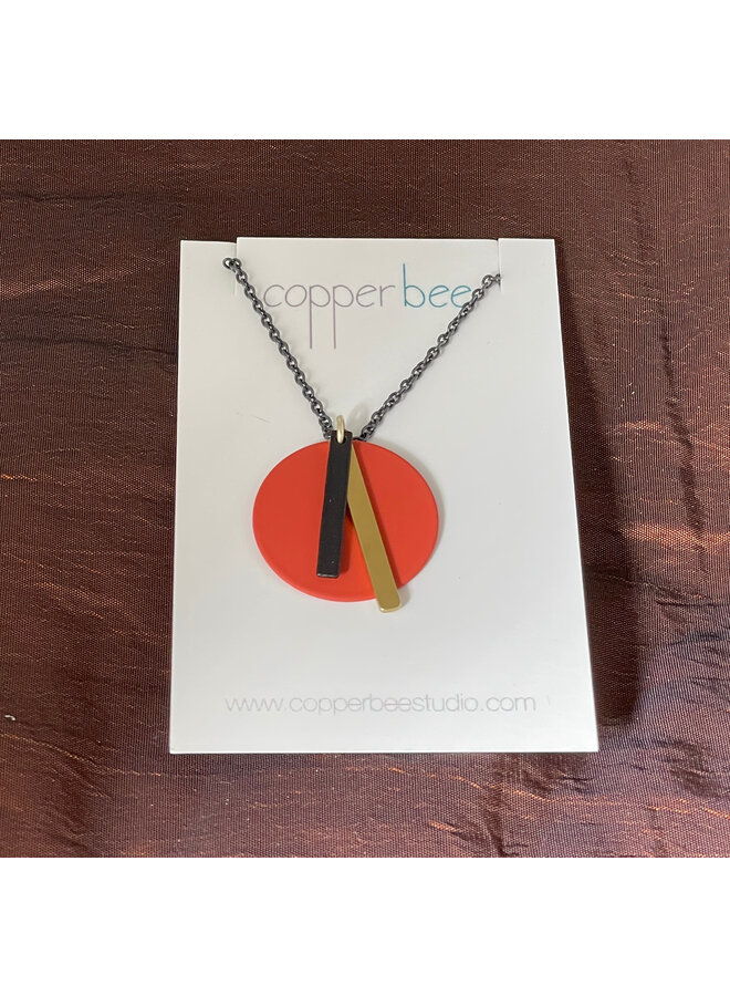 Red Disc with Bars  Necklace 39