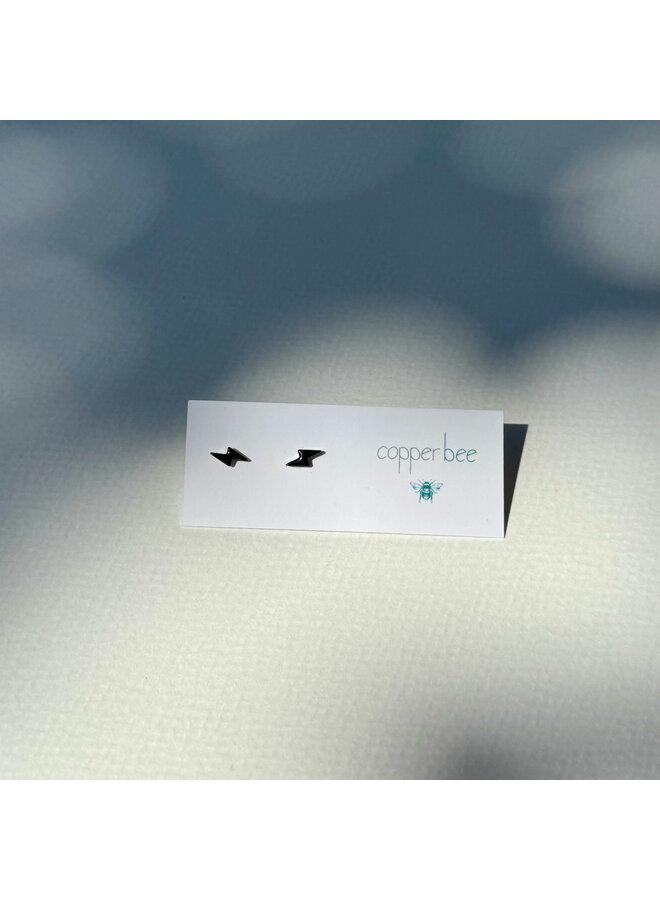 Lightening Bolt Black enamel mini stud 07