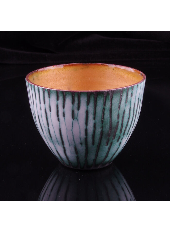 Cuenco pequeño de cobre esmaltado verde/negro y blanco 016