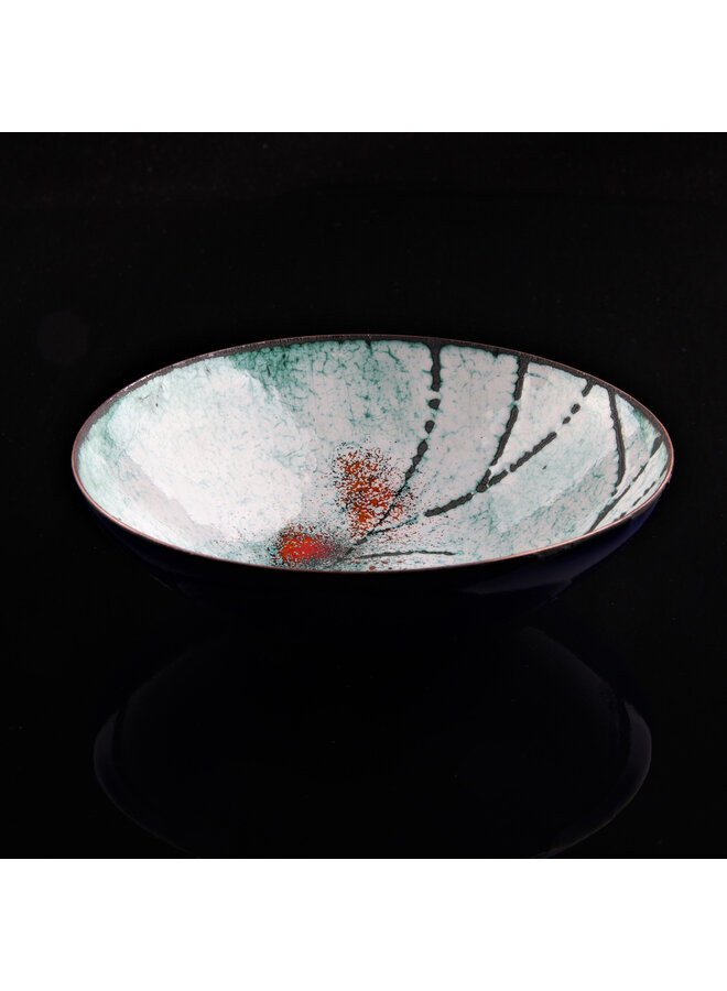 Bol en cuivre émaillé turquoise et blanc avec motif d'arbre 011