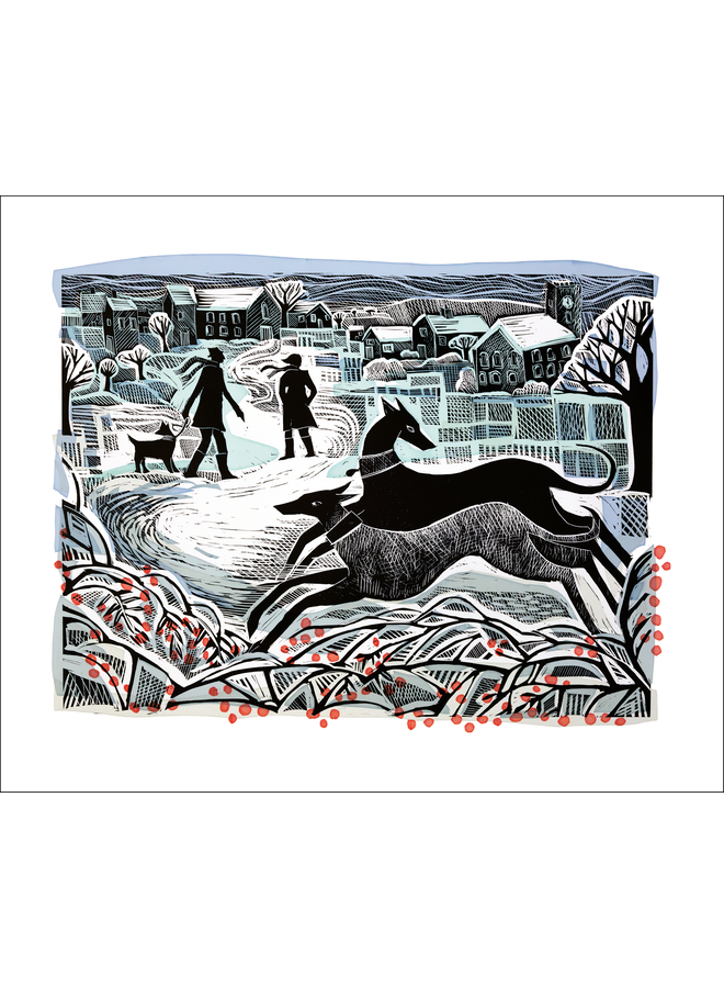 Whippets im Winter von Angela Harding Karte