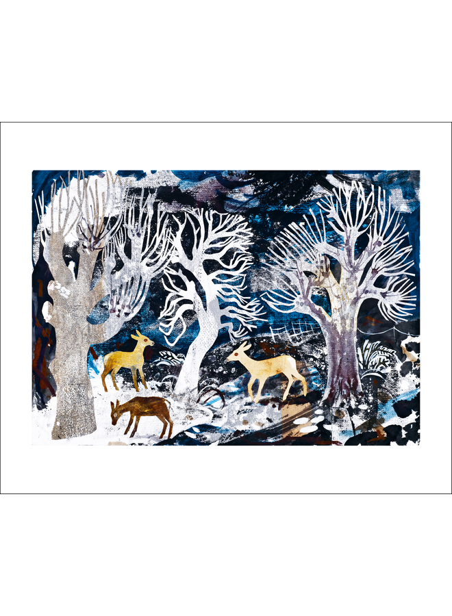 Hjort vid skogsbrynet av Mark Hearld-kort