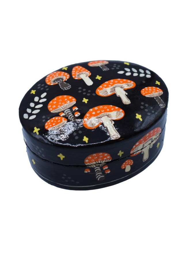 Toadstools Black Oval Trinket Box 57