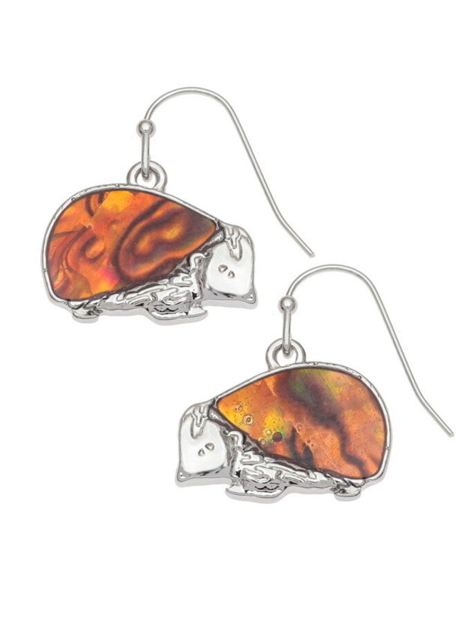 Hedgehog Amber Paua Shell drop earrings 849E