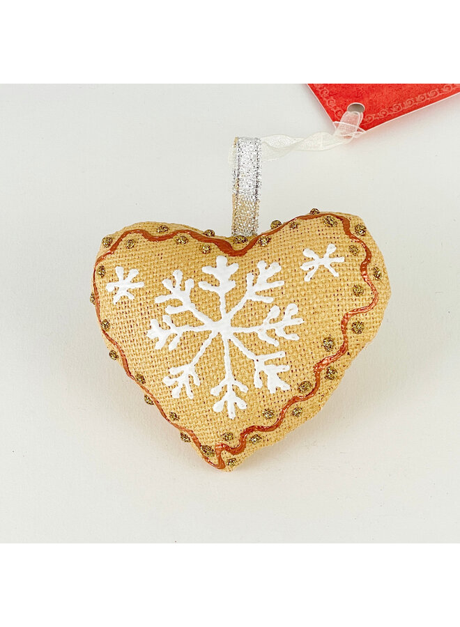 Textildekoration med gyllene hjärtan 50