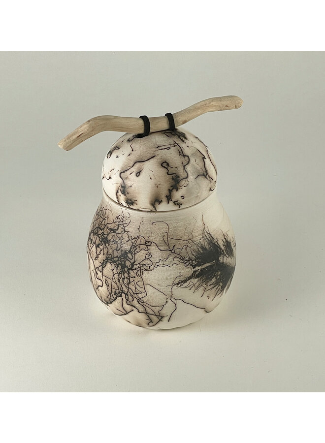 Lidded Ceramic  Vessel  with Lid and Wood 06