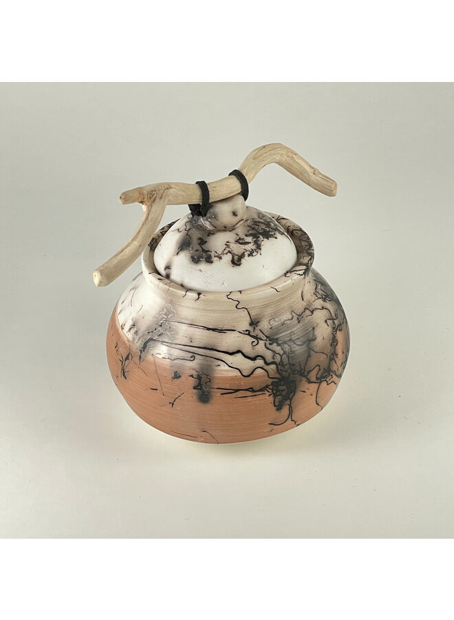 Lidded Ceramic Vessel with Lid and Wood 07