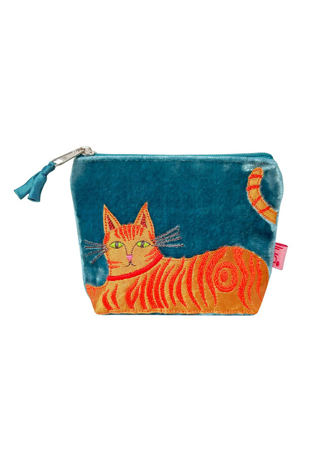 Мини-кошелек для монет Ginger Cat из бархата, бирюзовый, 52