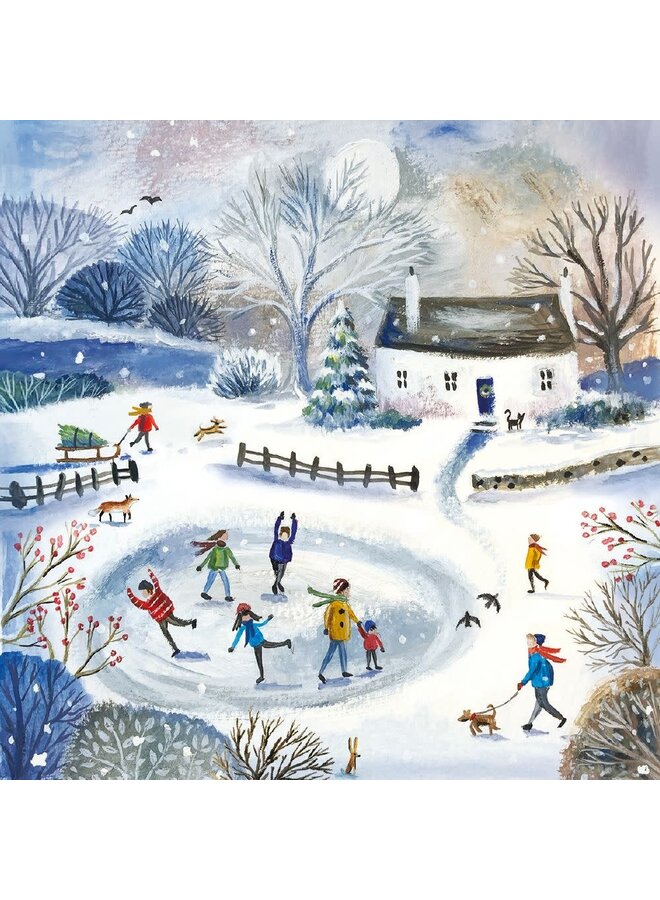 Paquet de 8 cartes de Noël caritatives « Patinage sur l'étang »