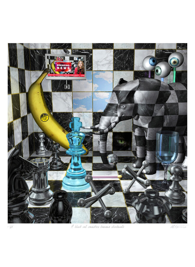 A Black Cat Considers Banana Checkmate