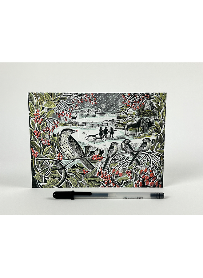 Holly Hedge Advent Card by Angela Harding