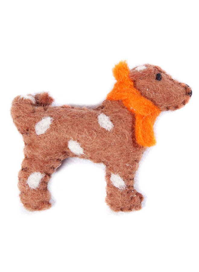 Spotty puppy brown orange scarf brooch 150
