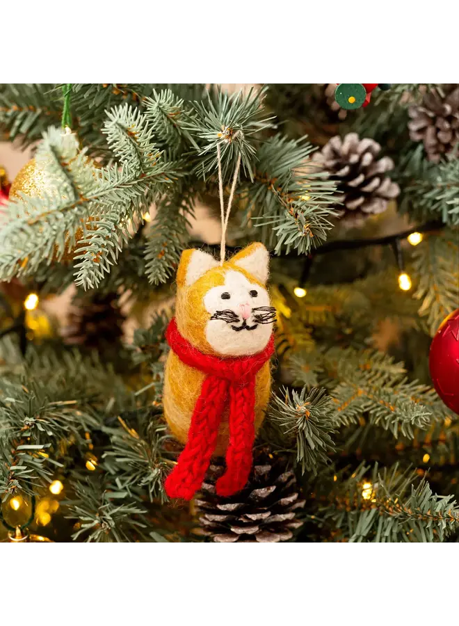 Ginger Cat With Red Scarfl Mini Felt Toy