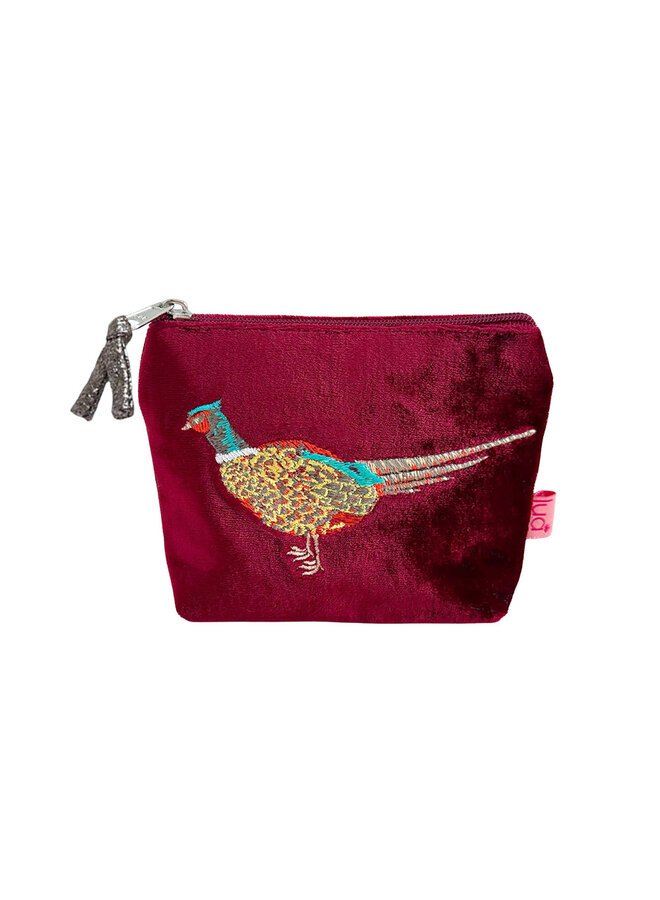 Monedero pequeño de terciopelo con diseño de faisán, rojo 111