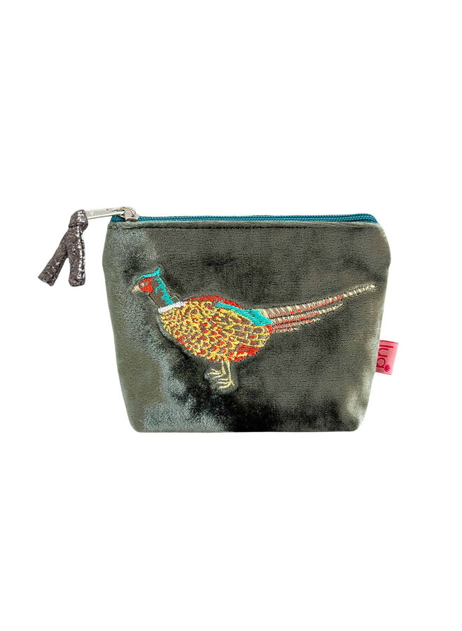 Pheasant Mini Coin Velvet Purse Dark Sage 112