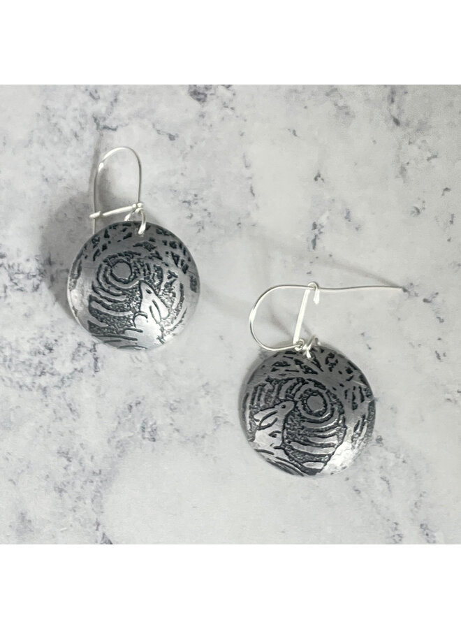 Hare and Moon Dome Aluminium Etched Earrings 150