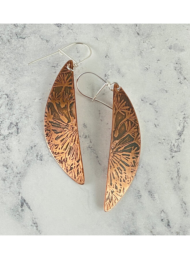 Dandelion Hemesphere  Copper  Etched Earrings 173
