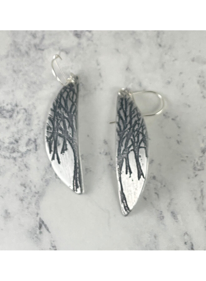 Boucles d'oreilles en aluminium gravées, motif hémisphère et arbres, référence 152