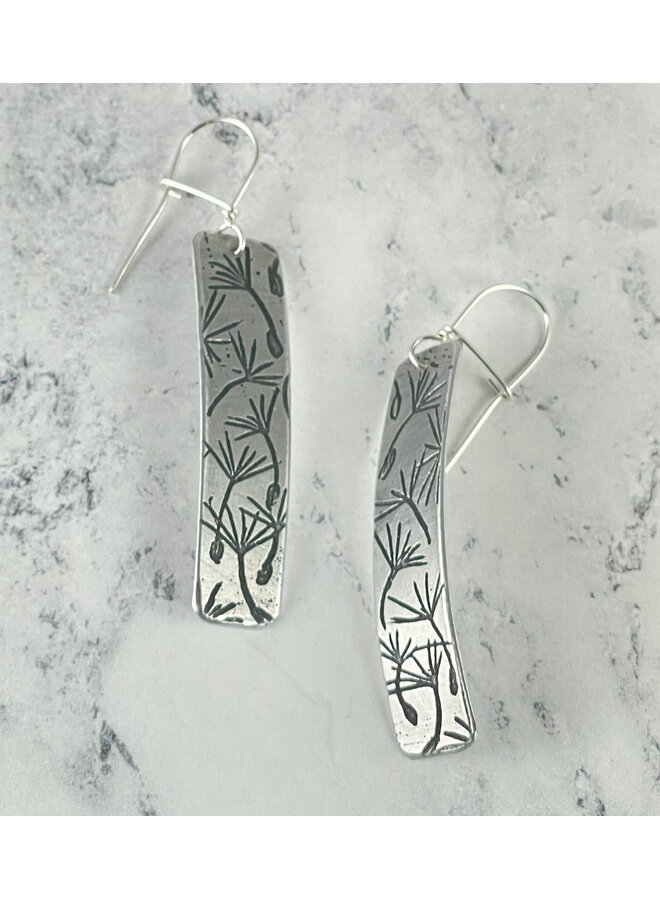 Boucles d'oreilles rectangulaires en aluminium gravé, motif graines de pissenlit, 158
