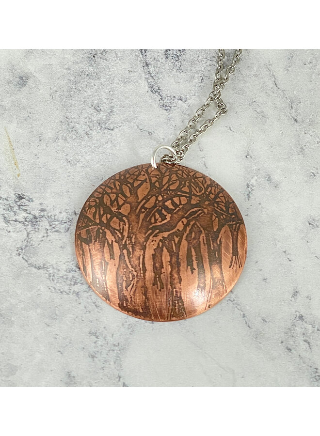Trees Dome Copper Etched Pendant 172