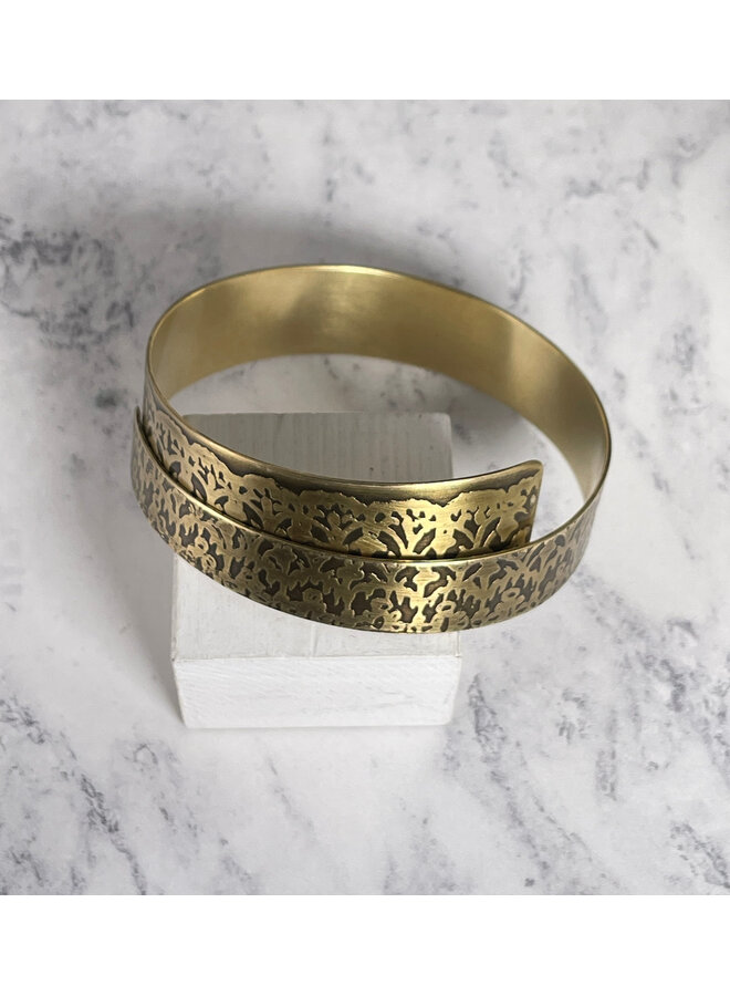 Lace Brass Etched  Overlap Cuff 186
