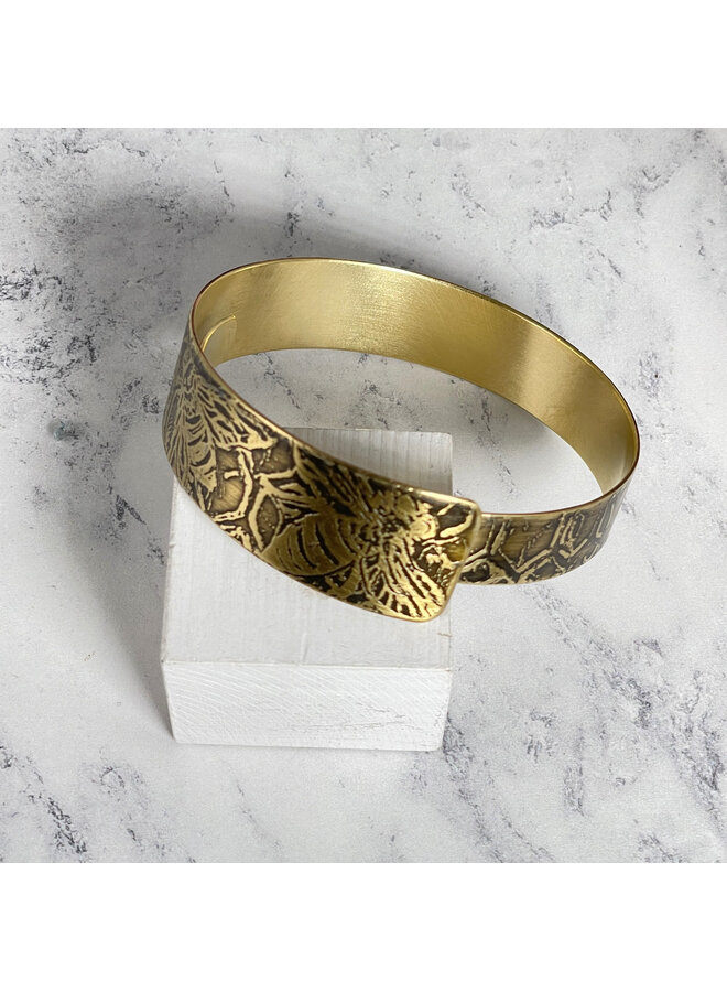 Bee Brass Etched Overlap Cuff 185