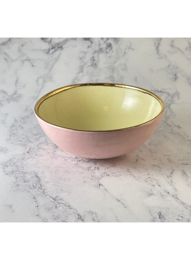 Керамическая чаша среднего размера, желтая, розовая и золотая, Звезды 077